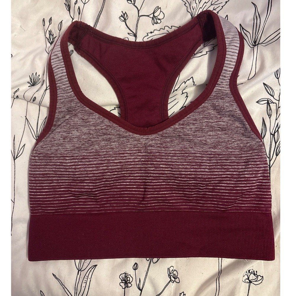 Member's Mark Burgundy Ombré Stripe Seamless Racerback Sports Bra, Small